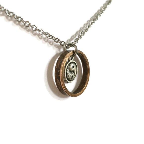 Tampa Coin Creations Jewelry - US Copper Wheat Penny Coin Ring Yin Yang Necklace Stainless Steel Unisex Lucky